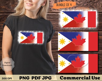 Paquete PNG de banderas de Filipinas y Canadá: Imágenes prediseñadas de sublimación (descarga digital)