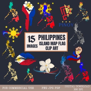 Paquete de 12 imágenes prediseñadas de la bandera del mapa de Filipinas, imágenes prediseñadas de la bandera del sol y las estrellas de Filipinas, arte de pared PNG, imágenes prediseñadas del mapa de Filipinas