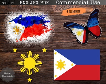 Bandera de Filipinas: Sol y estrellas (PNG, JPG, PDF) (Descarga digital)