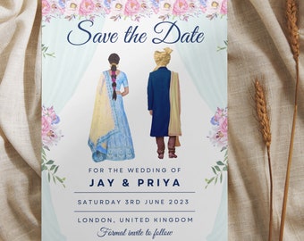 Digital Save The Date Indian Invitation, Personalised Save The Date Invite, Blue Theme