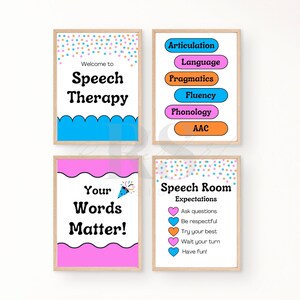 Impressões para terapia da fala, conjunto de 4, design para festas, para sala de oratória, sala de aula, fonoaudiólogo, fonoaudiólogo, SLPA
