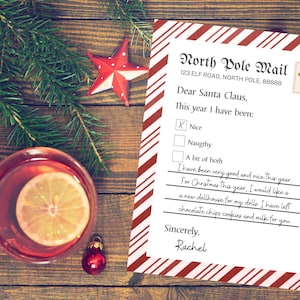 Plantilla de Carta para Papá Noel, Carta de Descarga Digital para Papá Noel, con Casillas de Verificación, Lista de Deseos Navideños, para Navidad y Días Festivos, PDF