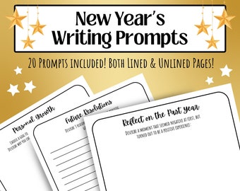 New Year's Writing Prompts, New Years Goals, Year Reflections, 2024 Goals and Predictions, Writing Activity, 20 Prompts, Printable, PDF