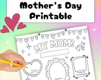 Mother's Day Printable, All About My Mom Worksheet, Mother's Day Coloring Page, Mother's Day Gift, Mother's Day Activity, Kids Gift for Mom