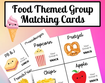 Group Matching Cards, Group Pairing and Matching Cards, for Classroom, Food Themed, 30 Cards with 5 Group Signs, Printable, PDF