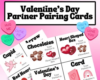 Valentine's Day Partner Pairing Cards, Partner Matching, Group Pairing, Valentines Themed, Classroom Resources, Teaching Tool, Printable