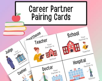 Career Themed Partner Pairing Cards, Group Pairing and Matching Cards, for Classroom, Career Day, Community Helpers, 30 Cards, PDF