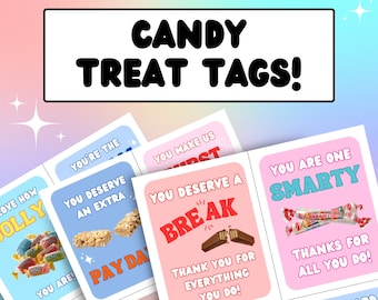 Candy Treat Tags, 40 Candies Included, Printable Treat Tags, Nurse Appreciation, Tags, Employee Appreciation, Teacher Appreciation Week