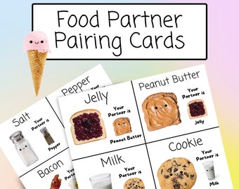 Partner Pairing Cards, Group Pairing and Matching Cards, for Classroom, Food Themed, 30 Cards, PDF with Realistic Pictures