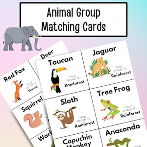 Thème de l'habitat animal, Cartes d'appariement de groupe, Cartes d'appariement de groupe et d'appariement, pour salle de classe, 30 cartes avec 5 panneaux de groupe, Imprimable, PDF