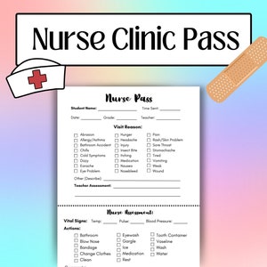 Schoolverpleegkundige kliniekpas, pas voor verpleegsterskantoor, hulpmiddelen voor schoolverpleegkundigen, afdrukbaar, verpleegsterspas, PDF