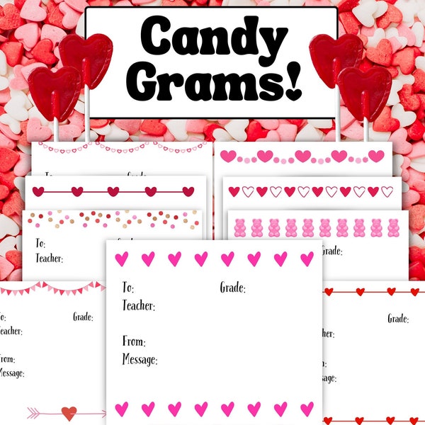 Candy Grams, Valentines, Valentine's Day Cards, Printable Candy Grams, Valentine Class Party, Candy Gram Card, Over 20 Designs Included