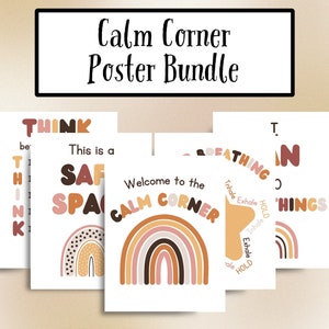 Calm Corner Bundle, Set of 14, Educational Poster, for Classroom, Teachers, Counselors, SLPs, Special Education, Retro, Groovy, Boho
