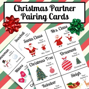 Cartes d'association de partenaires de Noël, Association de groupes et cartes d'association, Thème des fêtes, Activité de Noël, 30 cartes, PDF