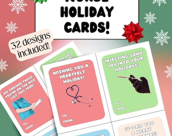 Tarjetas navideñas divertidas para enfermeras, tarjetas navideñas para enfermeras, humor médico, humor de enfermeras, enfermeras a cargo, PA, NP, 32 tarjetas imprimibles incluidas
