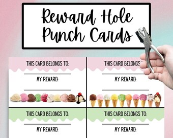 Reward Punch Cards, Ice Cream Themed, Hole Punch Cards, Set of 32 for Classroom, Home, Teachers, Parents, SLPs, Special Education