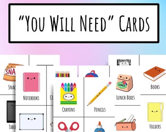 You Will Need Cards, Visual Supply Cards, Printable for White Board, Direction Display Signs, Back to School, School Supplies, PDF