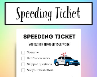 Speeding Ticket, Classroom Management Tool, Back to School Supplies for Teachers, Behavior Management, Elementary School, New Teacher