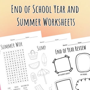 End of School Year Review and Summer Worksheet Bundle, 6 Activities including Writing, Word Search, Coloring & More, for Classroom Students