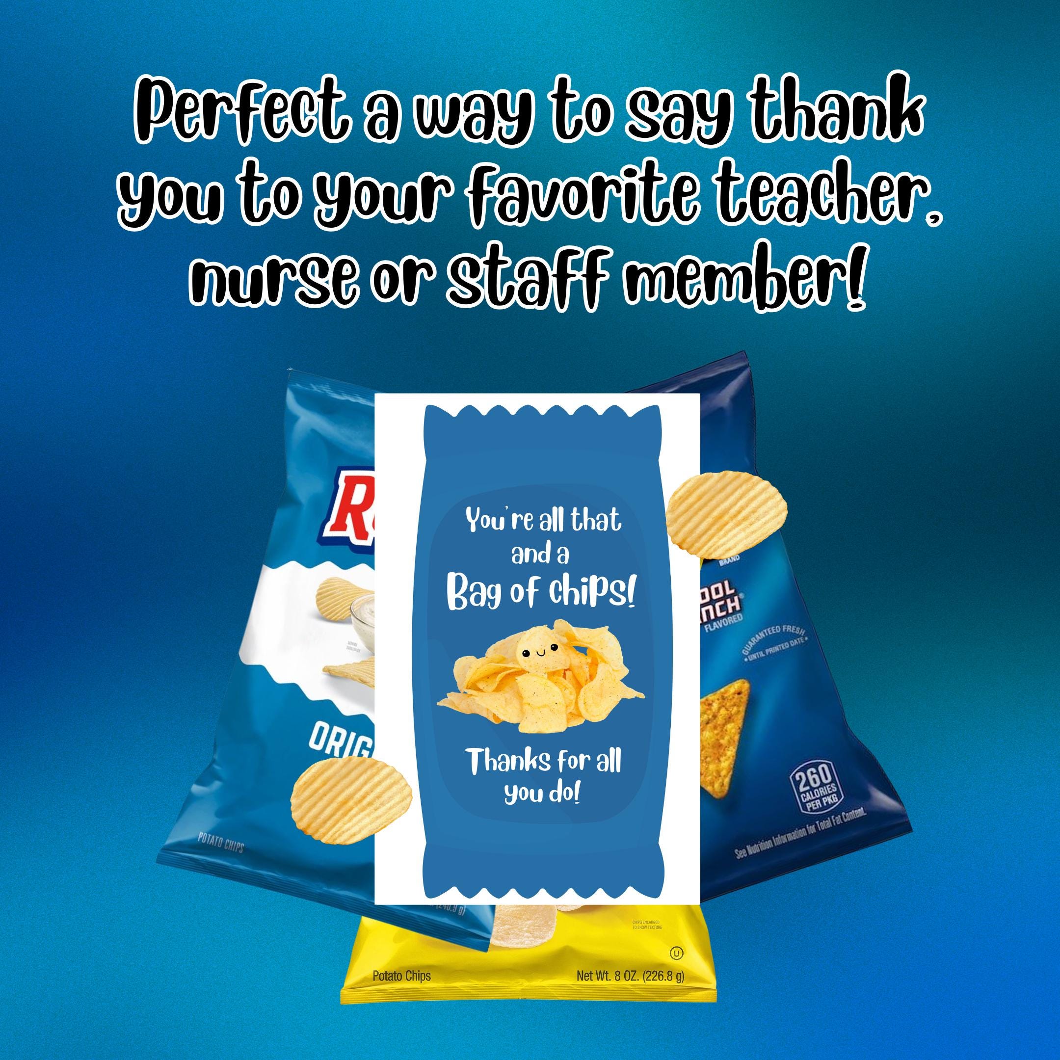 Teacher Appreciation Snack Tag, Teacher Treat Tag, Chip Bag Tag, Chips ...