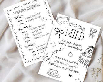 Girls Gone Mild Invitation, Girls Gone Mild Bachelorette, Bachelorette Invite and Itinerary, Bachelorette Weekend, Girls Trip, Wedding Party