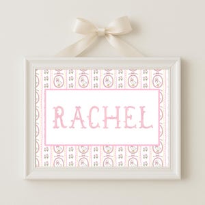 Pink Chinoiserie Art Print, Custom Nursery Monogram, Grand Millennial, Coquette, Personalized Nursery Wall Art, Custom Name Art, Goose, Bows