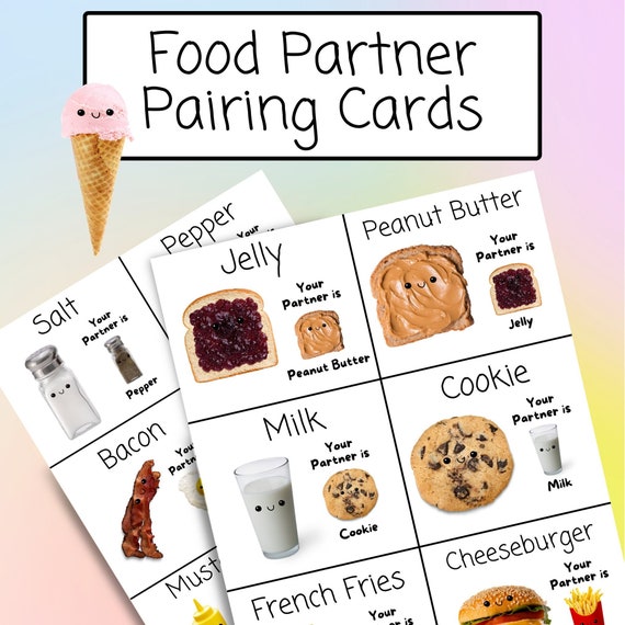 Partner Pairing Cards, Group Pairing and Matching Cards, for Classroom, Food Themed, 30 Cards, PDF with Realistic Pictures