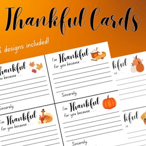 Jeu de 8 cartes de remerciement, cartes de gratitude, action de grâces, action en classe pour Thanksgiving, PDF