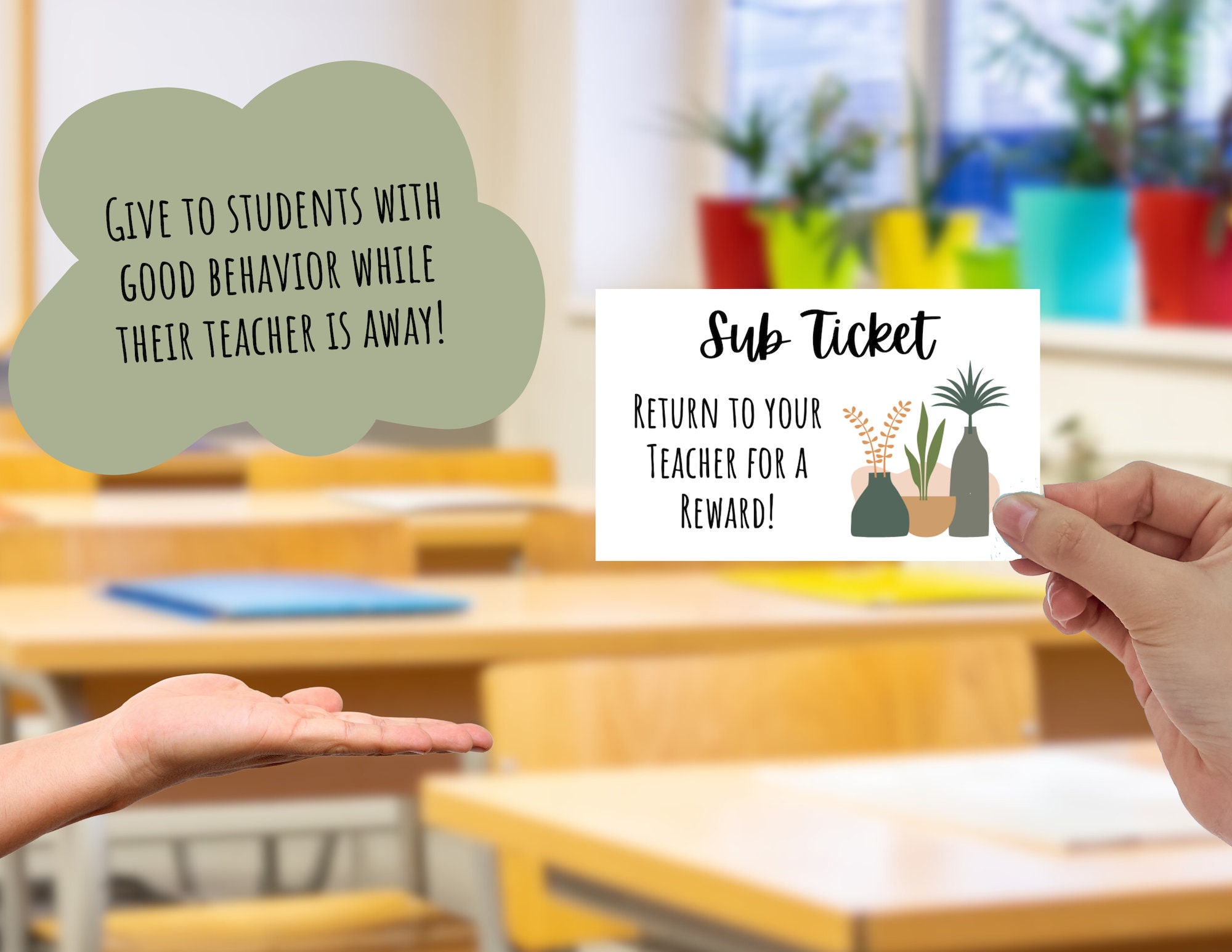 Sub Tickets, Boho, Neutral, Plant Themed, Classroom Management ...