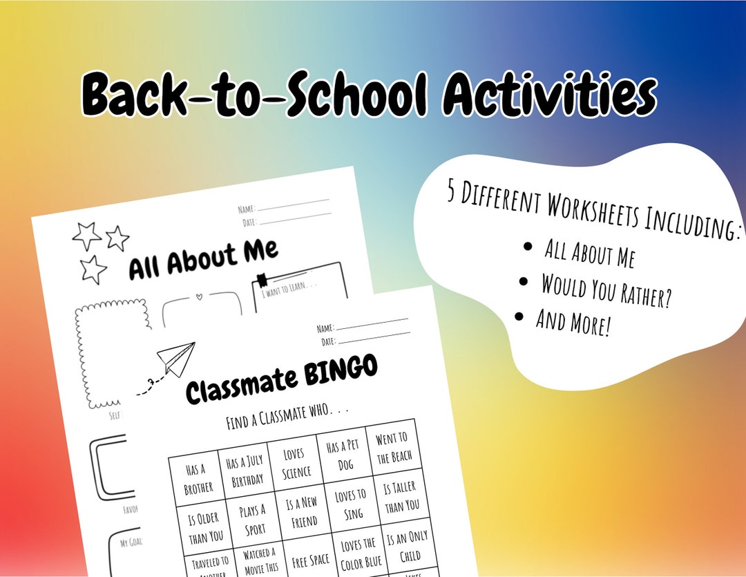 Back to School Activities, All About Me, Classmate BINGO, Icebreakers