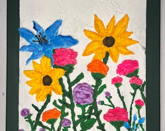 Getextureerde wilde bloemenschildering: acrylbloemkunst op canvas