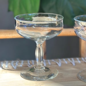 Vintage Coupe Glasses Flared Rim Ribbed Stem Set of 2
