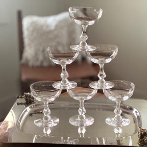 Vintage Tiffin Franciscan Champagne Clear Coupe Glasses Faceted Stem 17524 Set of 2