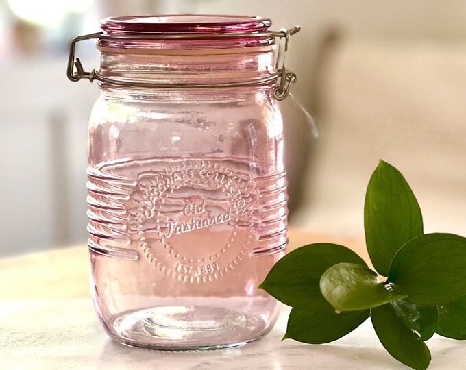 Pink Mason Canning Jar With Swing Top Latch Lid, 32 Oz, 4 Cups Old