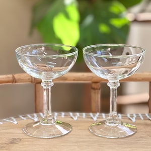Set of 2 Vintage Coupe Glass Paneled Column Stem Champagne Glass, Two (2) Sets Available