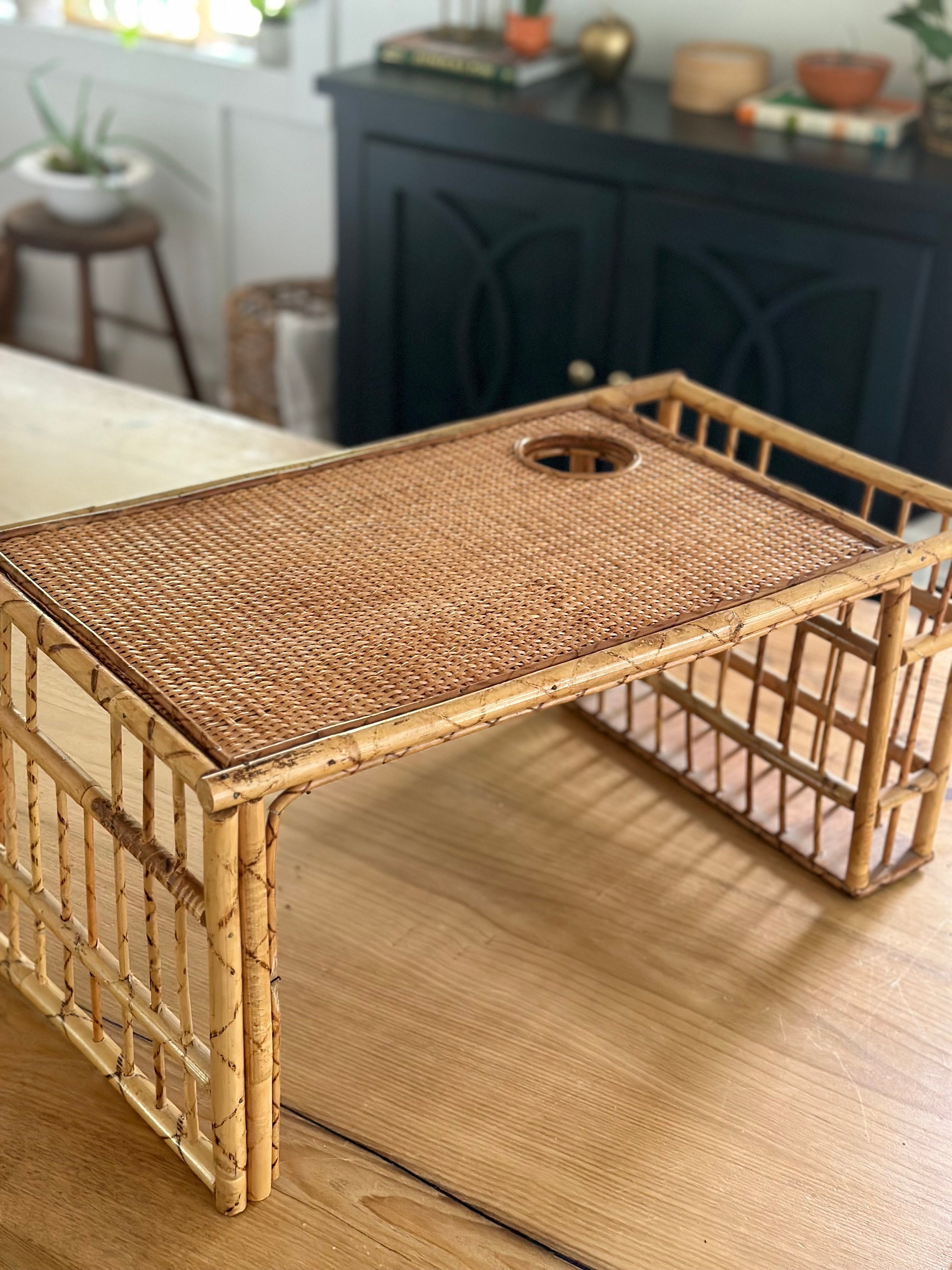 Bamboo Tiger Cane Wicker Bed Tray Breakfast Woven Drink Holder Etsy