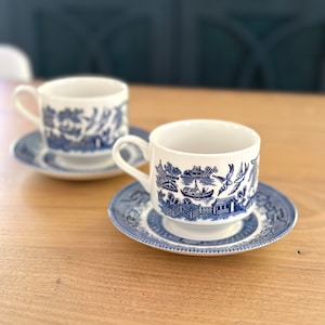 Vintage Churchill Blue Willow Tea Cup and Saucer, 2 Sets Available, Sold Individually