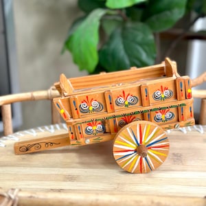 Vintage Folk Art Painted Wood Oxcart Costa Rica Carretas Colorful South American Art
