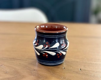 Vintage Bud Vase Small Vase European Hungarian Style Pottery Dark Blue Redware Small Jar Floral