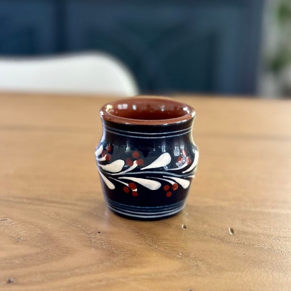 Vintage Bud Vase Small Vase European Hungarian Style Pottery Dark Blue Redware Small Jar Floral