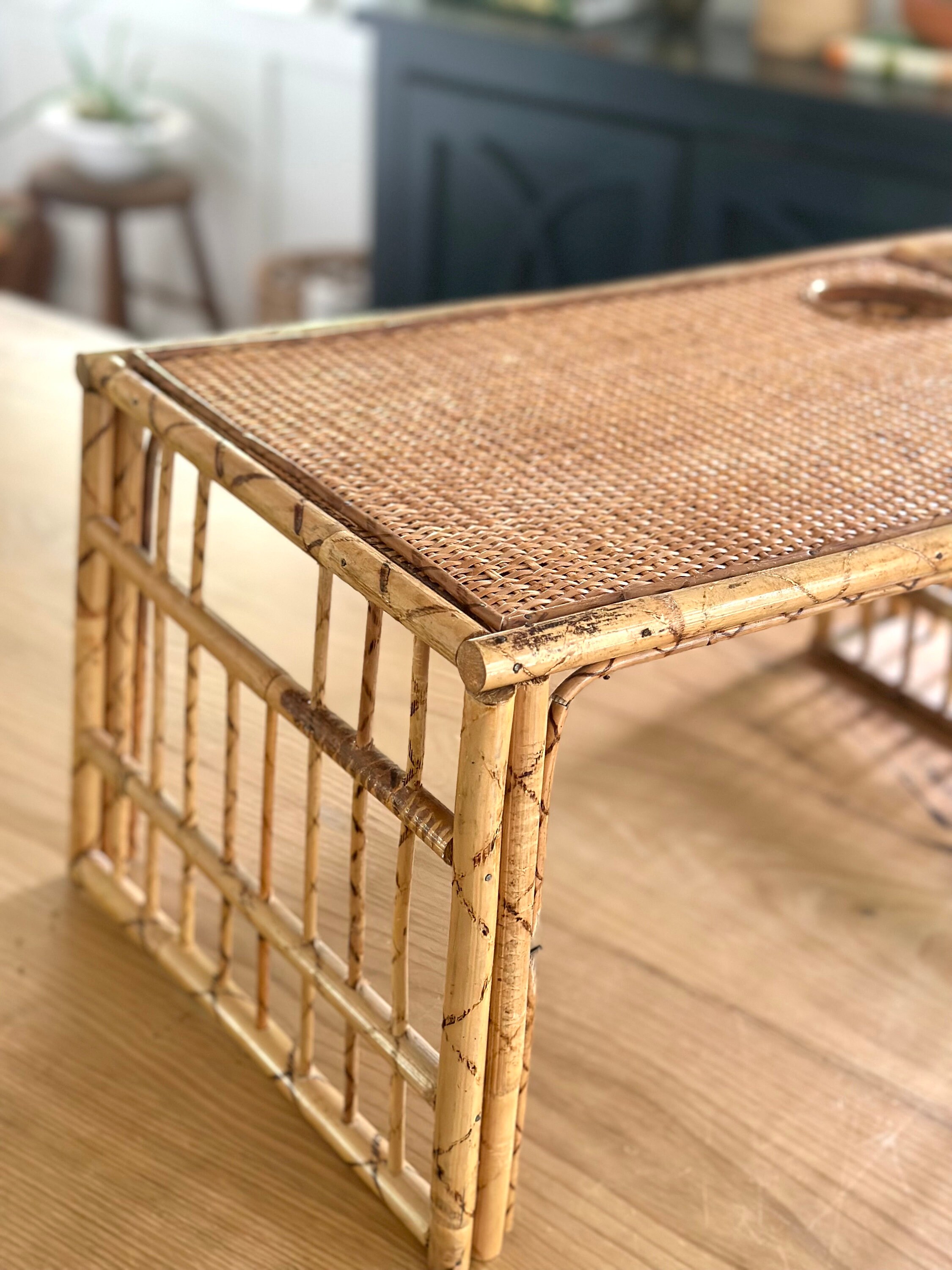 Bamboo Tiger Cane Wicker Bed Tray Breakfast Woven Drink Holder Etsy