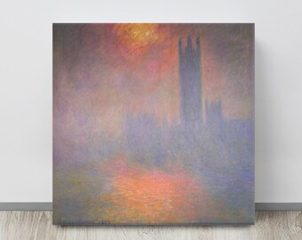 London, the Houses of Parliament, Sunlight Opening Through the Fog--Claude Monet Impressionism Abstract Modern Art Canvas Wall Art 300+dpi