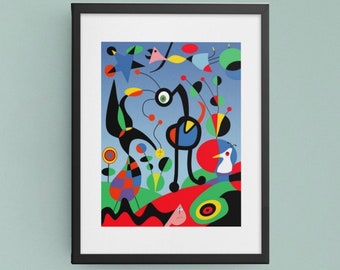 美品 ジョアン・ミロ「ミロの庭園に～」リトグラフ 抽象画 額装 シュルレアリスム ジョアン・ミロ「庭」シュルレアリスム・アートプリント（デジタル