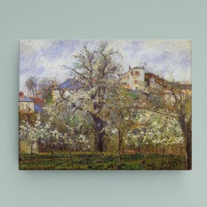 Orchard with Flowering Trees, Spring, Pontoise--Camille Pissarro Abstract Impressionism Modern Art Canvas Interior Design  Wall Art 300+dpi