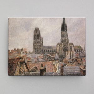 Roofs of Old Rouen, Gray Weather--Camille Pissarro Abstract Impressionism Modern Art Canvas Interior Design Home Decor Wall Art 300+dpi