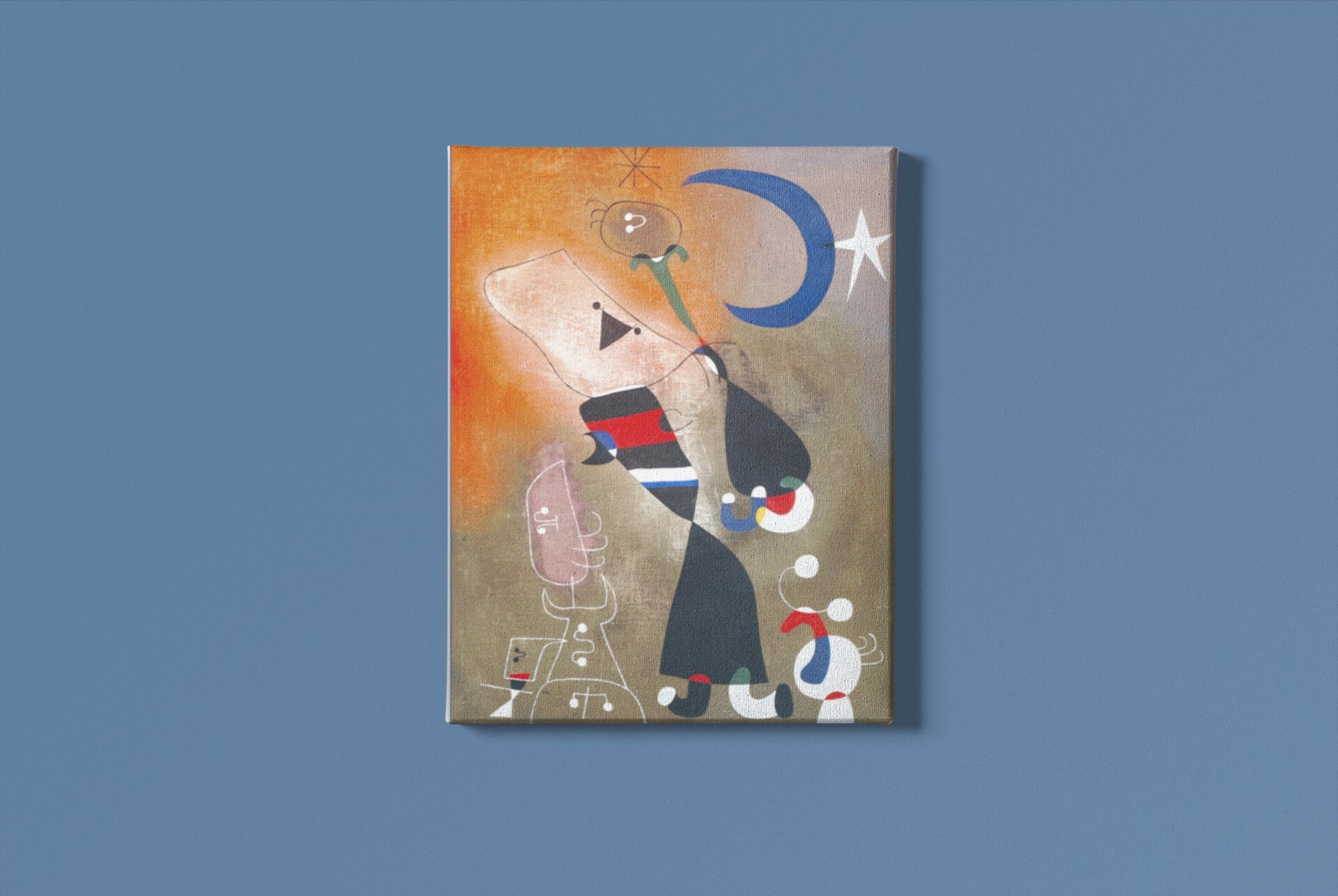 Woman and Bird in the Moonlight (Femmes, Oiseau au Clair de Lune)--Joan Miró Surrealist Abstract Modern Art Canvas Wall Art 300+dpi