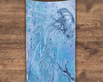 Toalla de mano con diseño de medusas en acuarela del mar azul profundo
