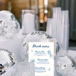 Mamma Mia drinkmenymall | Utskrivbar discofest | Redigerbar canvas barskylt | ABBA-tema möhippa, födelsedag, tjejkväll