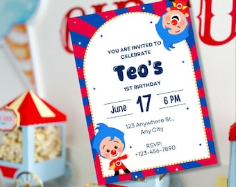 Plim Plim Birthday Invitation | Editable Kids Party Invite | Printable Template | Colorful Circus Theme | Digital Download