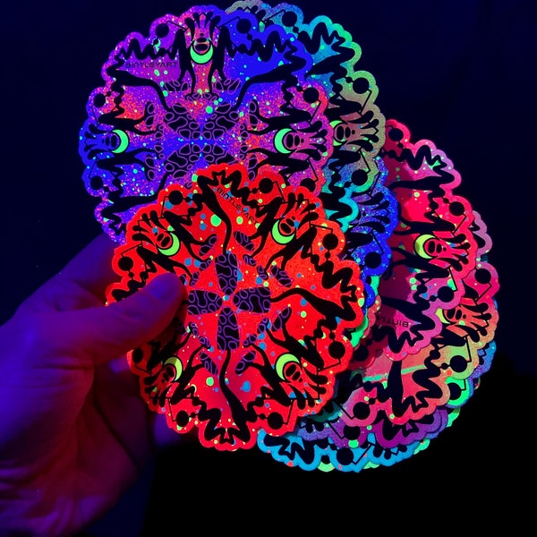 Mystery Blacklight/UV reactive trippy galaxy mandala shroom sticker